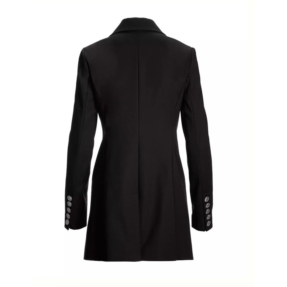 Boston Proper Black Longline Blazer 4 Double Breasted Silver Crest Button Coat - Picture 11 of 11